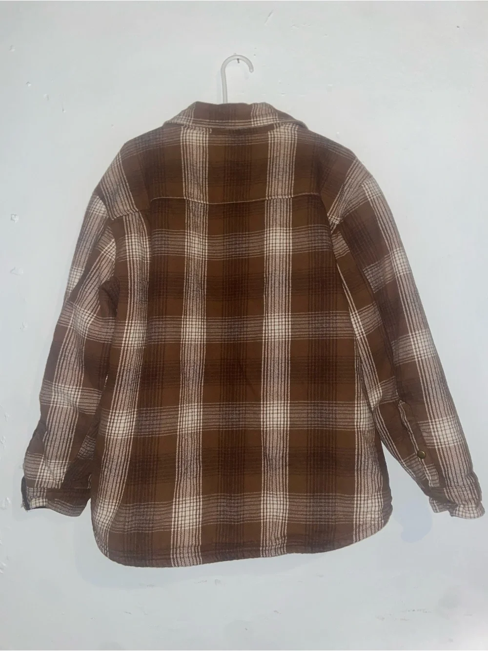 Falls Creek Academia Cabincore Cozy Brown and Cream Plaid Sherpa-Lined Jacket